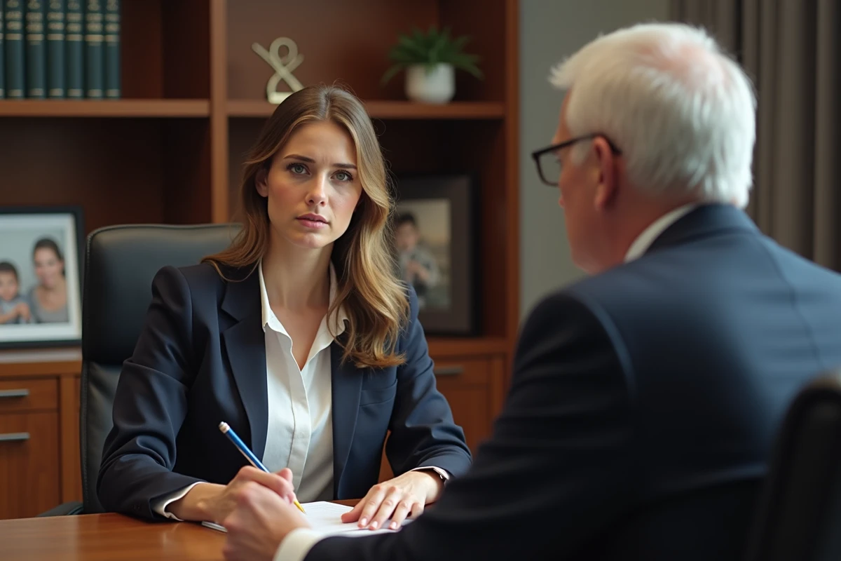 Avocate sérieuse écoute une cliente dans un bureau professionnel