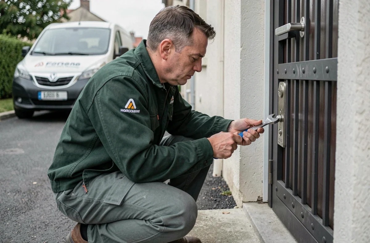 Technicien Cactus Protection installant une serrure anti-effraction sur une porte blindée