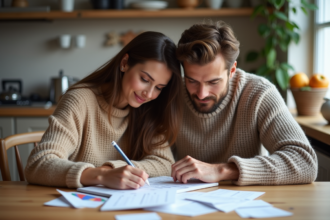 Couple concentré sur un budget familial à la maison