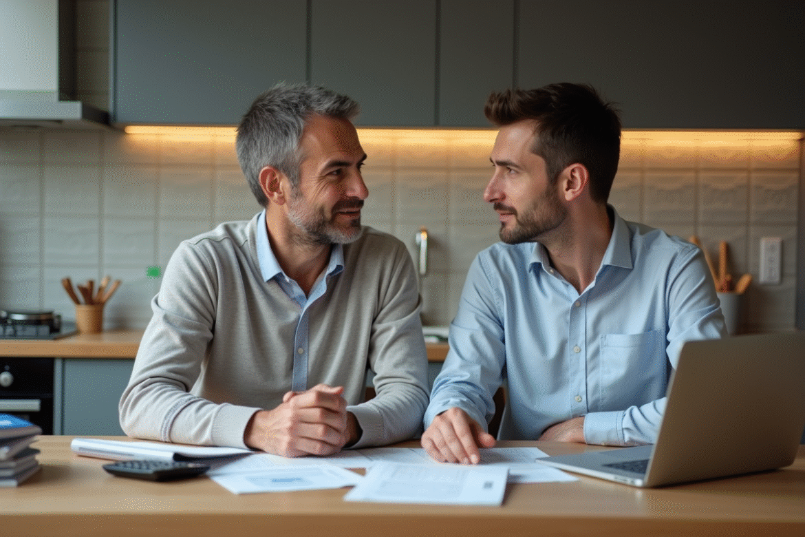 Couple français réfléchi autour de documents immobiliers