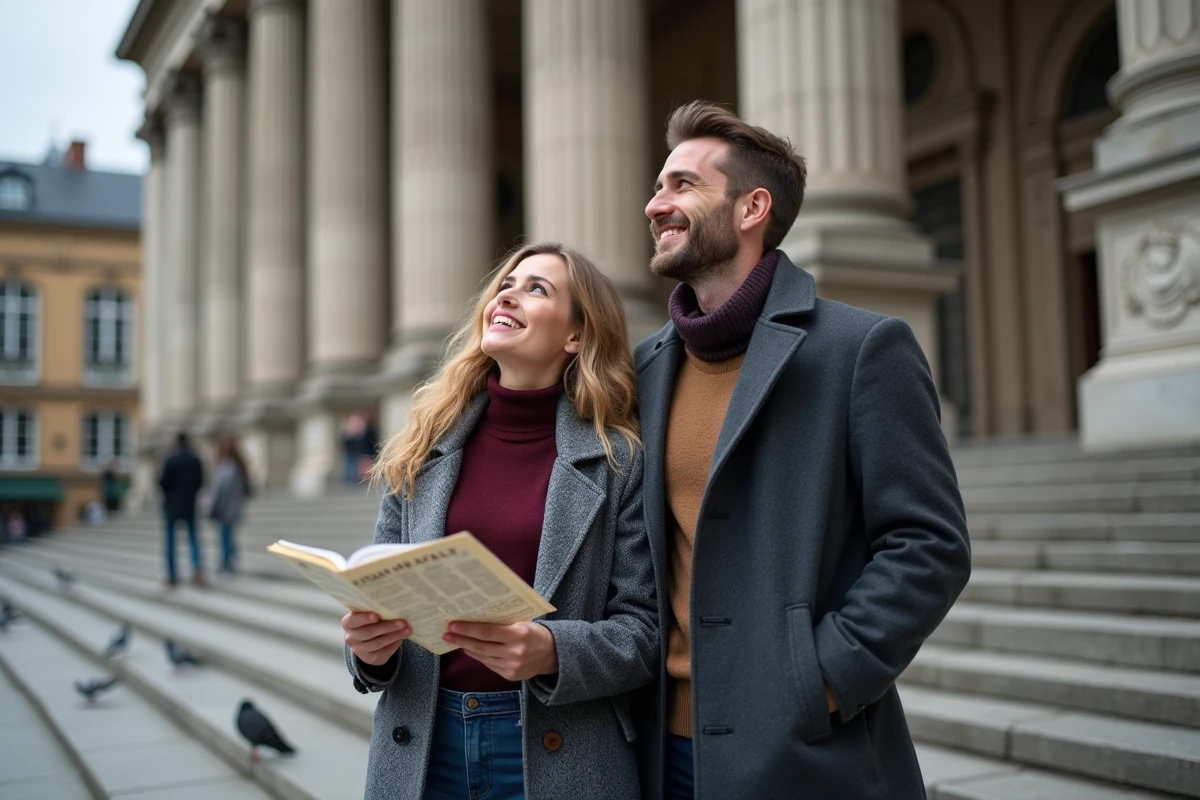 Couple en amoureux découvrant le Palais des Beaux-Arts de Lille lors d'un city break culturel et romantique