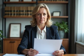 Femme d affaires préoccupée tenant des papiers d assurance