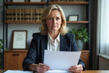 Femme d affaires préoccupée tenant des papiers d assurance