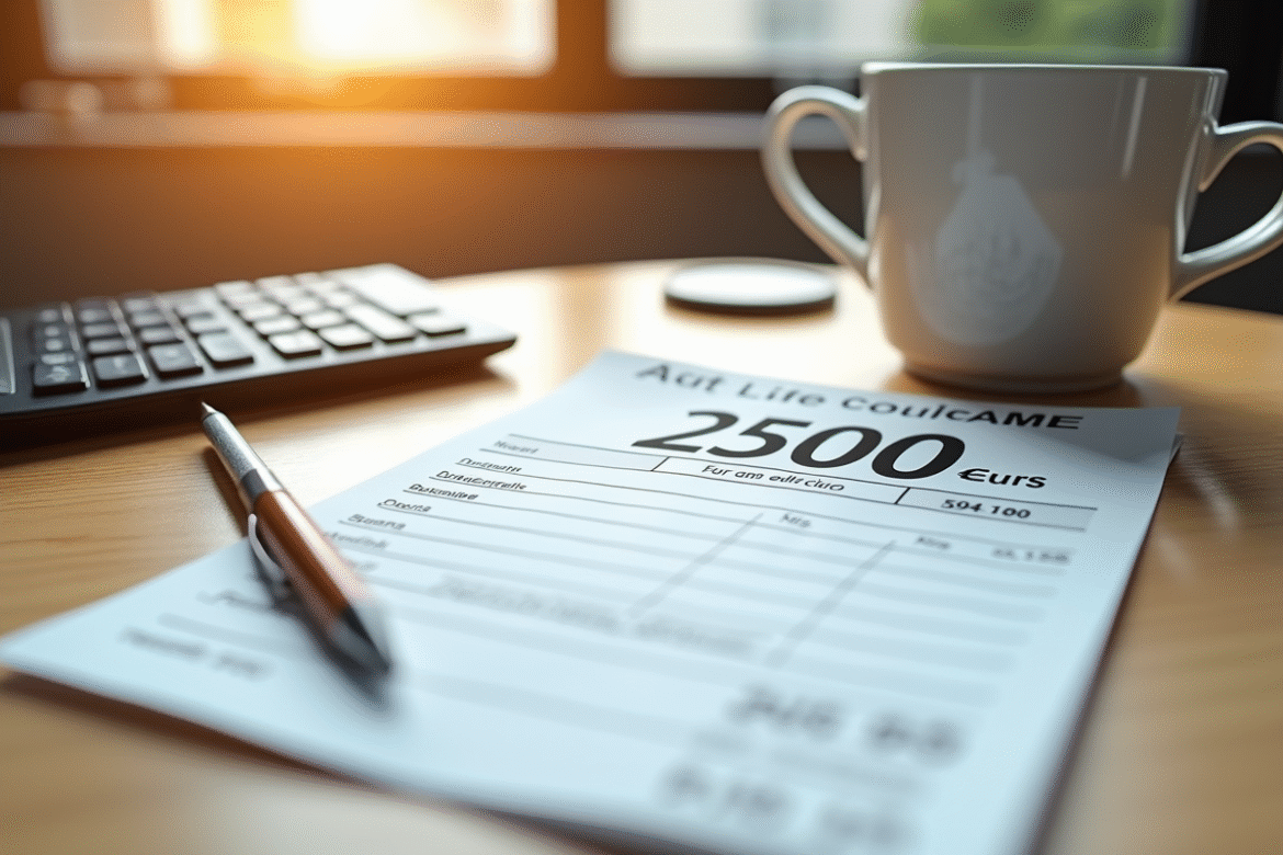 Fiche de paie avec 2500 euros en évidence sur un bureau lumineux