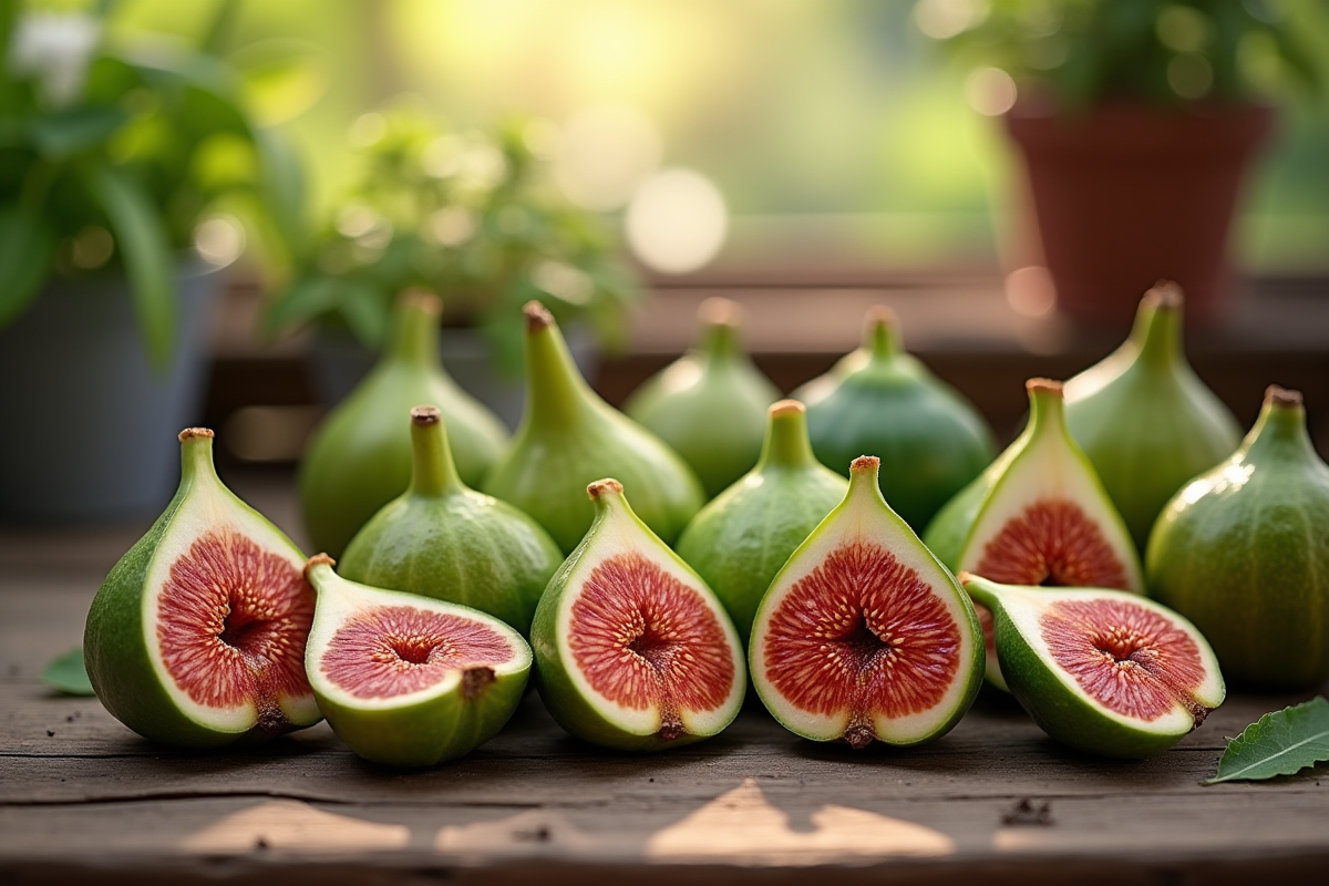 Plusieurs figues fraîches sur une table en bois rustique