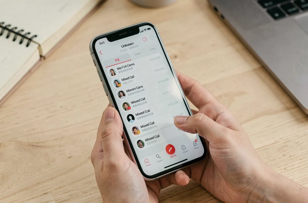 Gros plan sur un smartphone affichant plusieurs appels manqués d'un numéro inconnu, illustrant le harcèlement par appels téléphoniques répétés