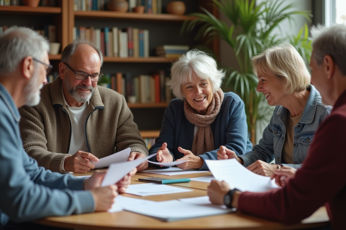 Groupe de personnes discutant autour d'une table chaleureuse