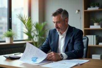 Homme d'affaires en costume dans un bureau lumineux