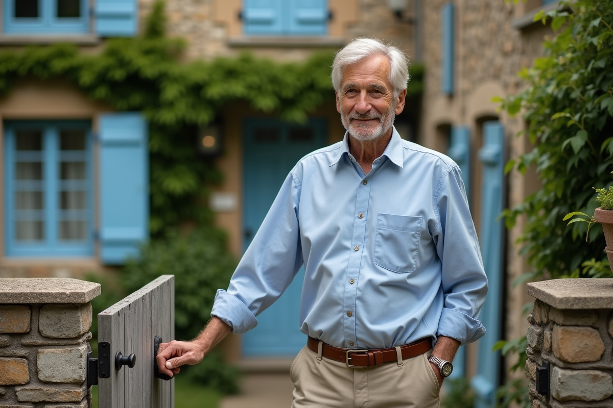 Homme retraité ouvre la porte d