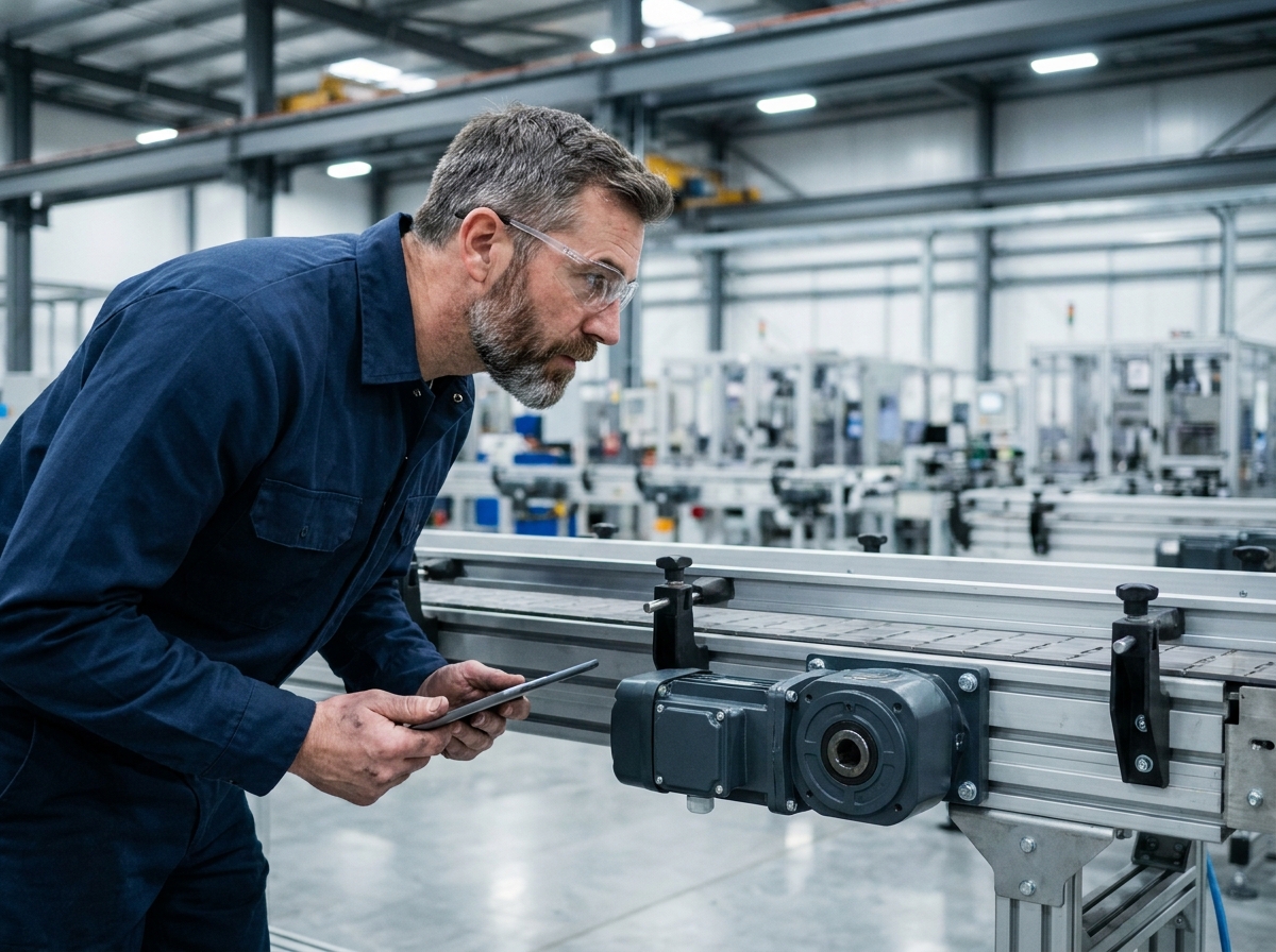 Ingénieur examinant un entraînement décentralisé sur une ligne de production modulaire en usine