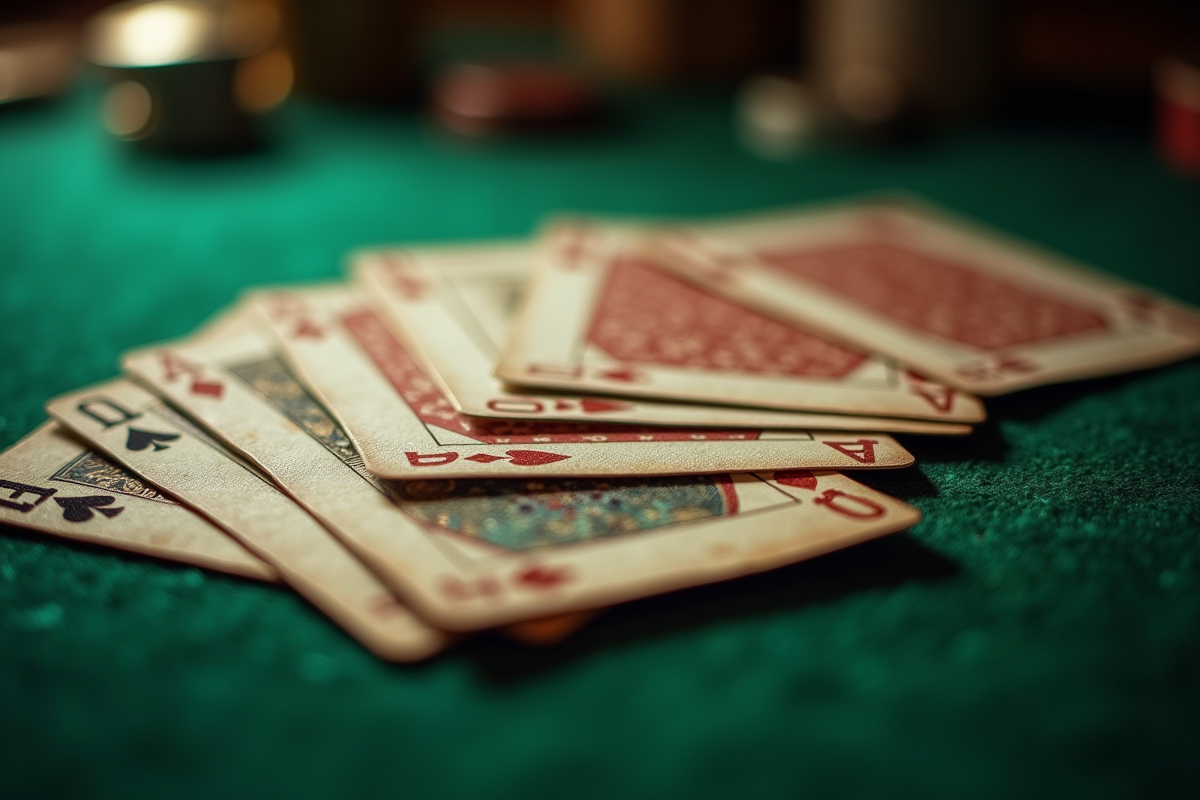Paquet de cartes anciennes sur une table en feutre vert