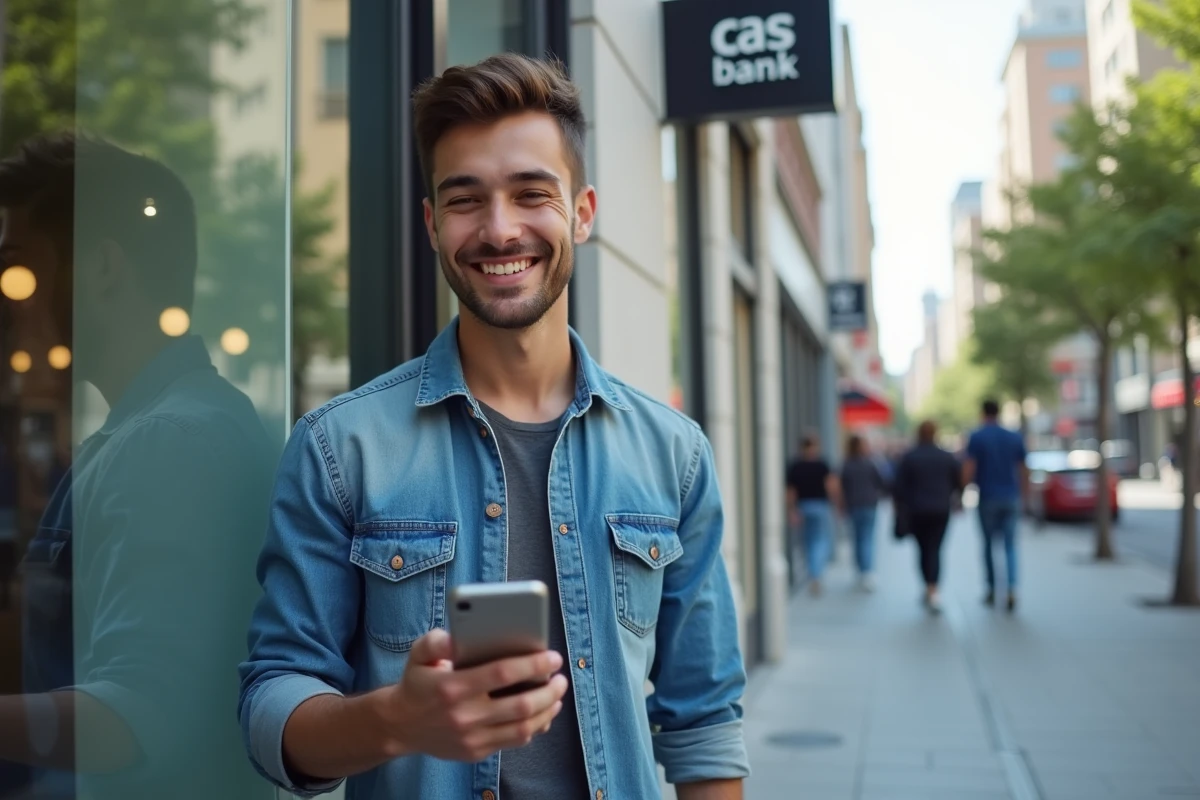 Jeune homme dans la rue utilisant son smartphone