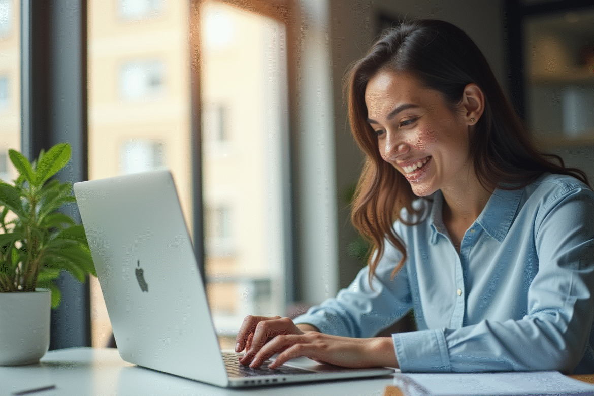 Jeune professionnel utilisant un ordinateur portable lumineux