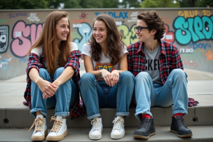Trois adolescents dans une ambiance urbaine années 90