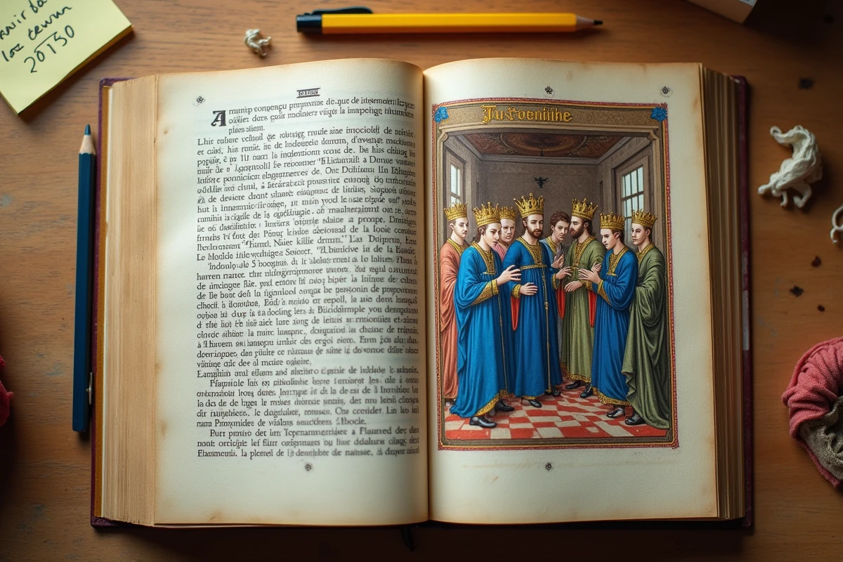 Manuel scolaire d'histoire ouvert sur une page illustrée consacrée au roi Charles VI de France avec annotations au crayon