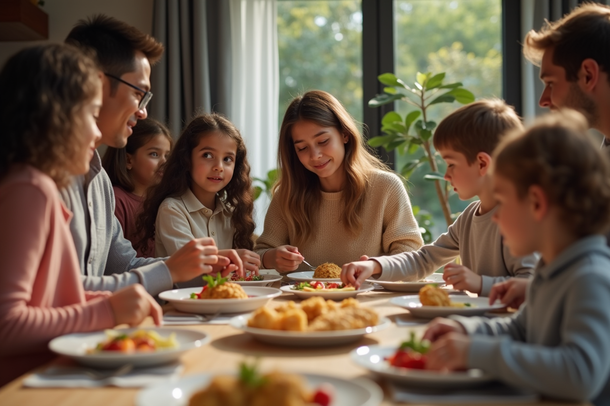Famille multiculturelle partageant un repas à table